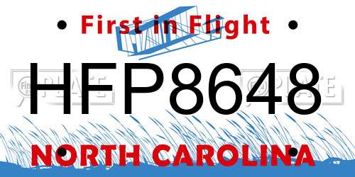 HFP8648 North Carolina License Plate