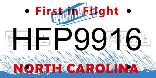 HFP9916 North Carolina License Plate