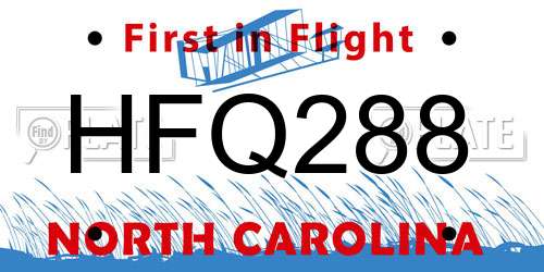 HFQ288 North Carolina License Plate