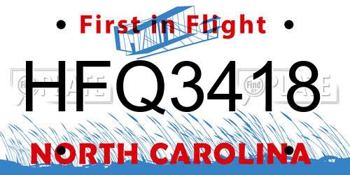 HFQ3418 North Carolina License Plate