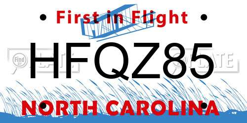 HFQZ85 North Carolina License Plate