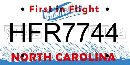 HFR7744 North Carolina License Plate
