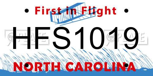 HFS1019 North Carolina License Plate
