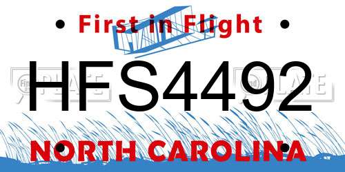 HFS4492 North Carolina License Plate