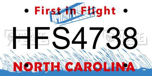HFS4738 North Carolina License Plate
