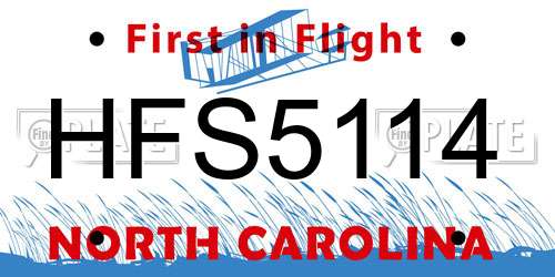 HFS5114 North Carolina License Plate