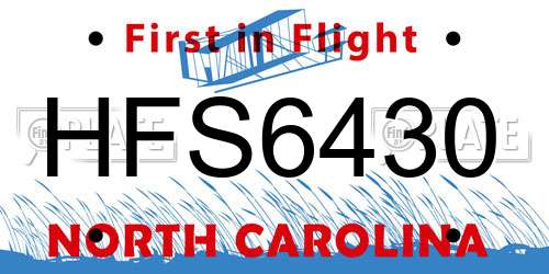 HFS6430 North Carolina License Plate