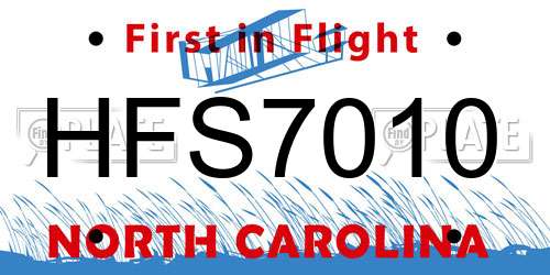 HFS7010 North Carolina License Plate