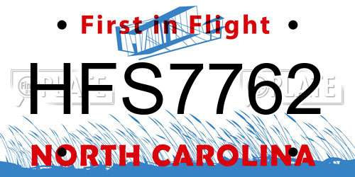 HFS7762 North Carolina License Plate
