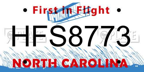 HFS8773 North Carolina License Plate
