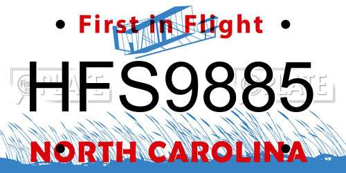 HFS9885 North Carolina License Plate