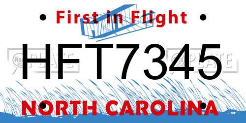 HFT7345 North Carolina License Plate