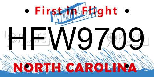 HFW9709 North Carolina License Plate