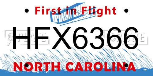 HFX6366 North Carolina License Plate