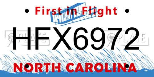 HFX6972 North Carolina License Plate