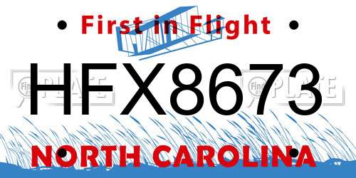 HFX8673 North Carolina License Plate