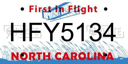 HFY5134 North Carolina License Plate