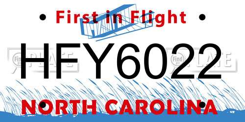 HFY6022 North Carolina License Plate