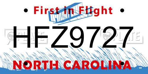 HFZ9727 North Carolina License Plate