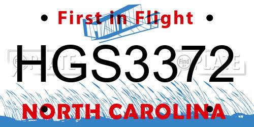 HGS3372 North Carolina License Plate