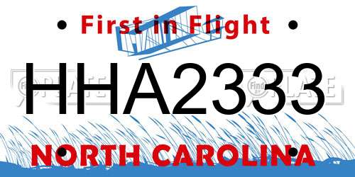 HHA2333 North Carolina License Plate
