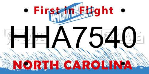 HHA7540 North Carolina License Plate