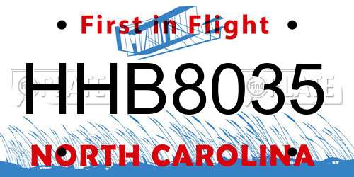 HHB8035 North Carolina License Plate