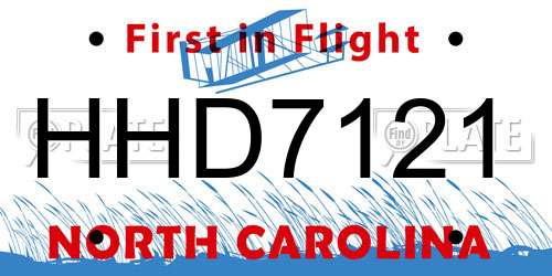 HHD7121 North Carolina License Plate