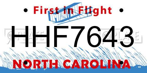 HHF7643 North Carolina License Plate