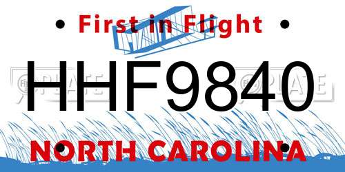 HHF9840 North Carolina License Plate