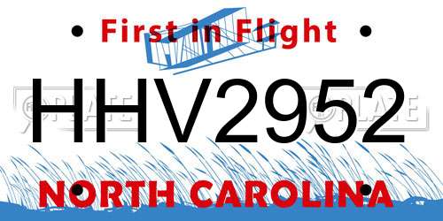 HHV2952 North Carolina License Plate