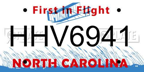 HHV6941 North Carolina License Plate