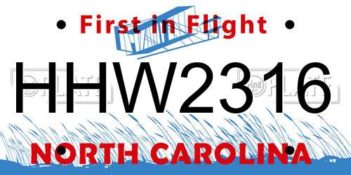 HHW2316 North Carolina License Plate