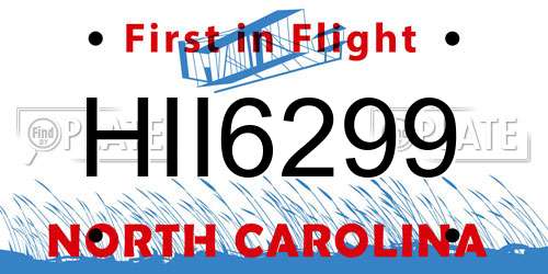 HII6299 North Carolina License Plate