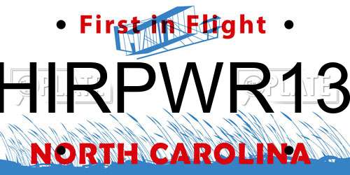 HIRPWR13 North Carolina License Plate