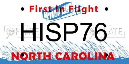 HISP76 North Carolina License Plate