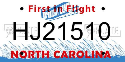 HJ21510 North Carolina License Plate