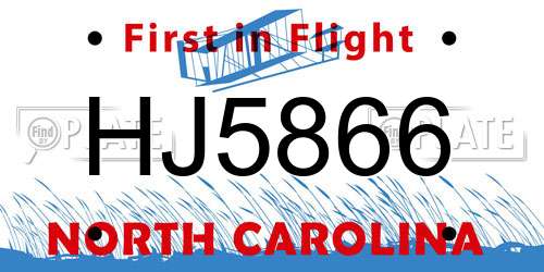 HJ5866 North Carolina License Plate
