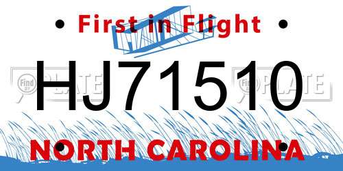 HJ71510 North Carolina License Plate