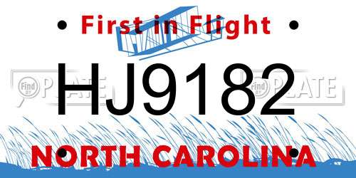HJ9182 North Carolina License Plate