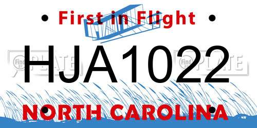HJA1022 North Carolina License Plate
