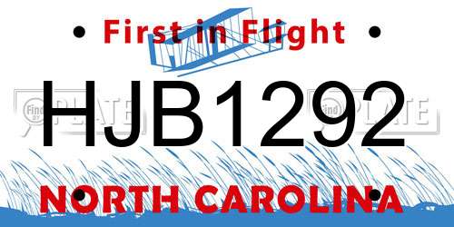 HJB1292 North Carolina License Plate