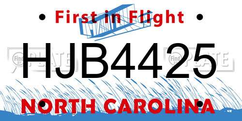HJB4425 North Carolina License Plate