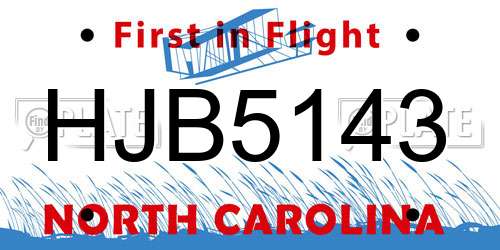 HJB5143 North Carolina License Plate