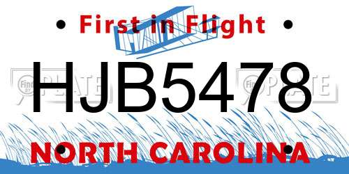 HJB5478 North Carolina License Plate