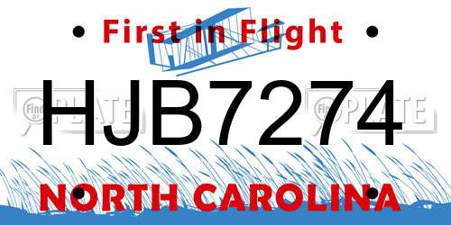 HJB7274 North Carolina License Plate