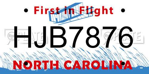HJB7876 North Carolina License Plate
