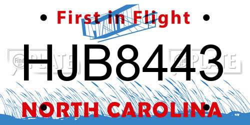 HJB8443 North Carolina License Plate