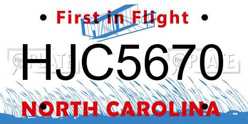 HJC5670 North Carolina License Plate