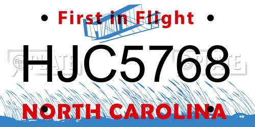 HJC5768 North Carolina License Plate